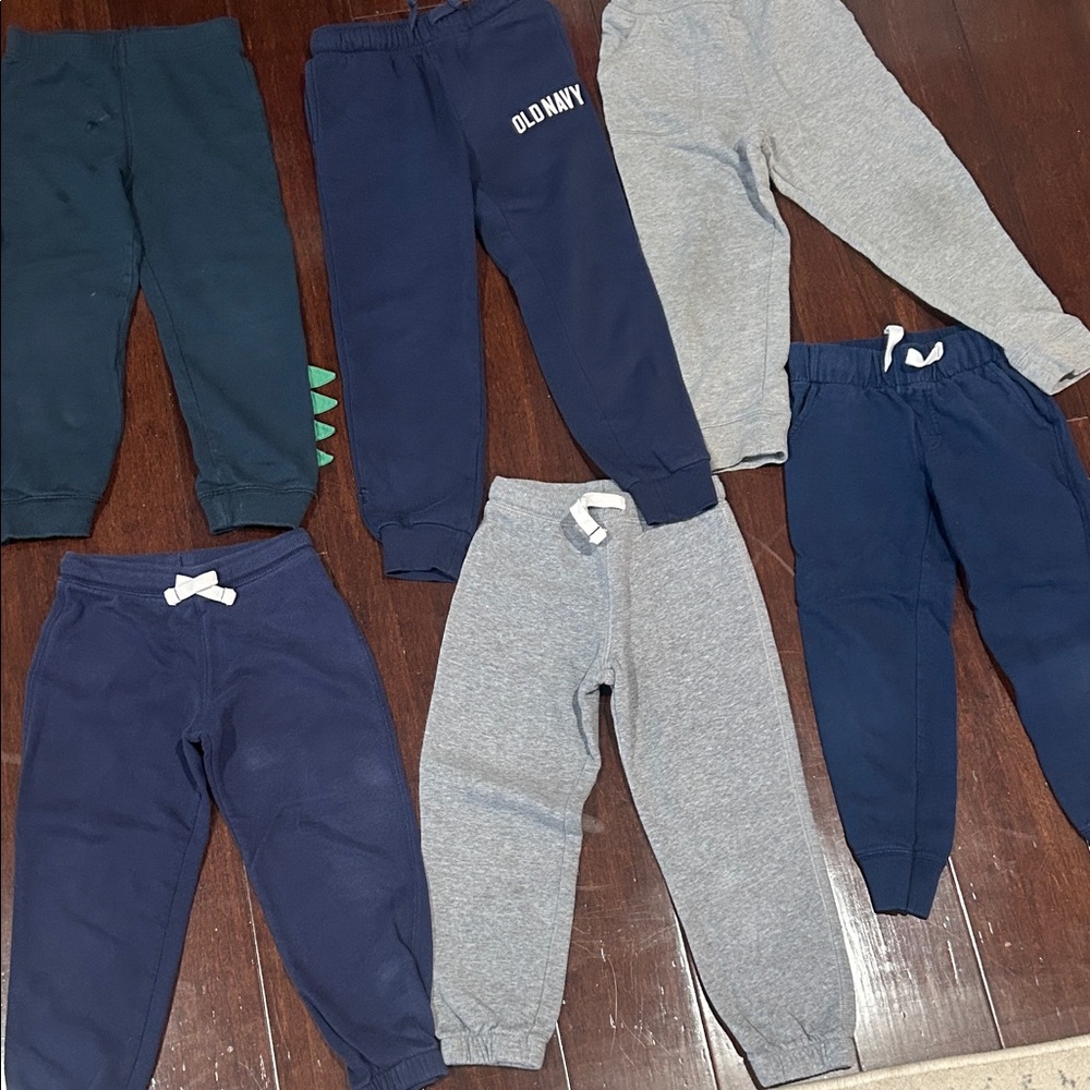 5T Boys Sweatpants Bundle- Navy, Gray, and Blue Pants, 5T Sweatpants Lot
